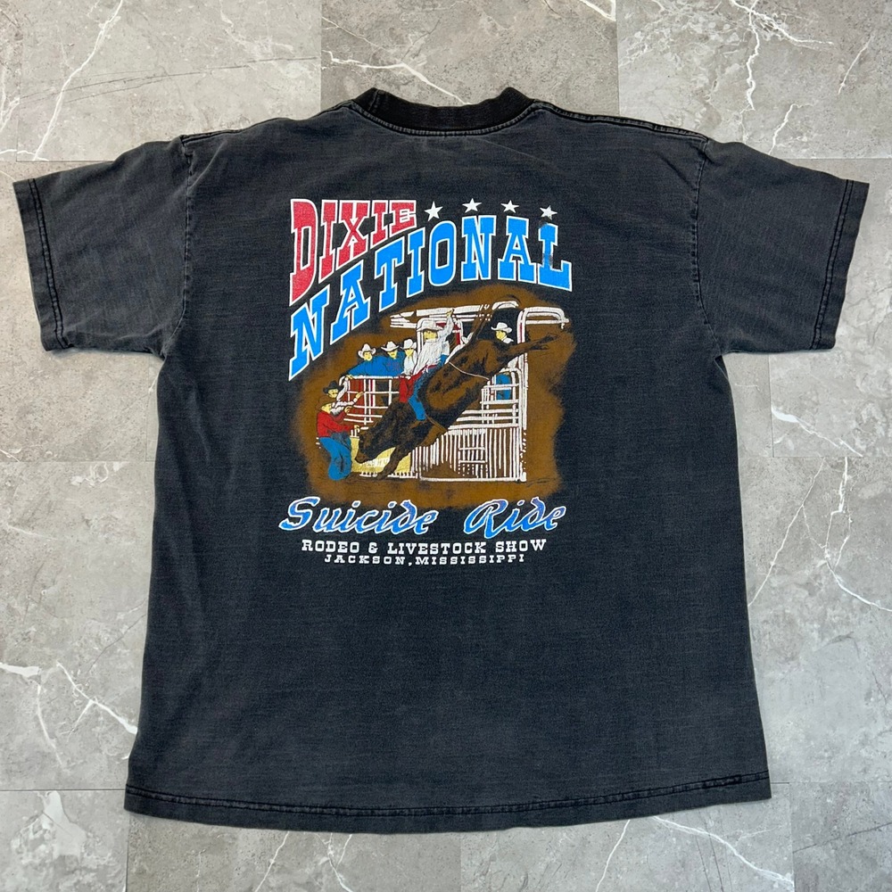 90s Vintage Rodeo Graphic Tee Mens Large Dixie Nationals Western Shirt Black